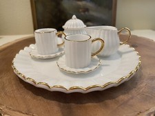 Miniature Dollhouse Children's Porcelain Tea Set White and Gold 8 Piece Set