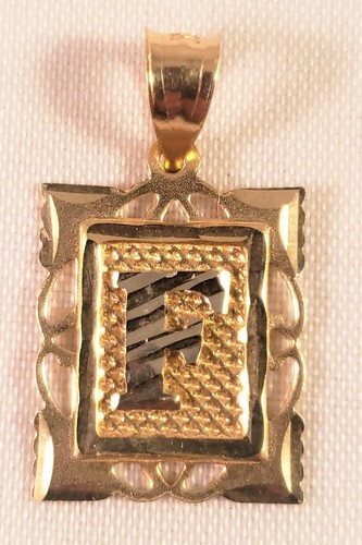 Dije Colgante Inicial Oro Amarillo 10K Dos Tonos Corte Diamante A ~ Alfabeto Cuadrado - Imagen 14 de 24