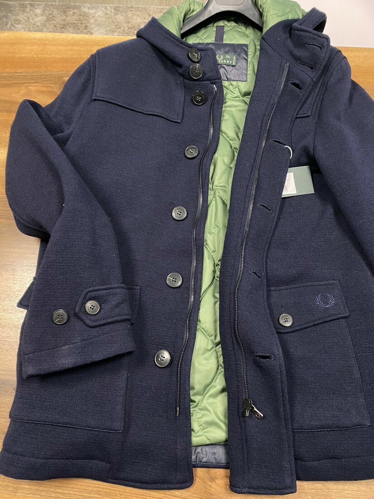 Fred Perry Iconic Montgomery Duffle Coat Caban Jacket Parka Coat Navy XL