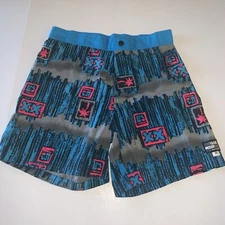 Deadstock NWOT LOCAL MOTION Vtg 90s Swim Trunks Shorts SZ 28 Blue Gray Pink