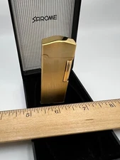 New Sarome Flame Flint Lighter Brushed Goldtone New Case & Box SD 21-01 NOS