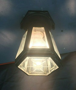 Vtg Hexagonal Copper Mid Century Ceiling Light Fixture Beveled