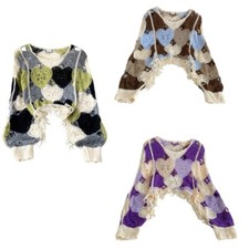 Women Long Sleeve Sweater Hollow Out Crochet Knit Heart Tassels Cover Up Blouse