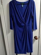 Ralph Lauren Women’s Purple Stretch Fit Midi Dress 3/4 Sleeve Size 6 Lined