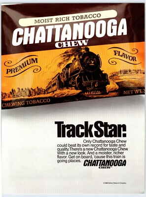 chattanooga chew chewing tobacco 1987 CHATTANOOGA CHEW MOIST RICH TOBACCO Vtg 8.5