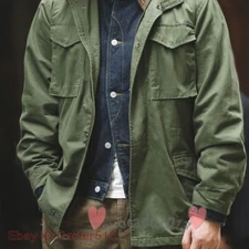 M65 Field Jacket Military Jacket Men's Pockets Vintage Casual Work Coat Green