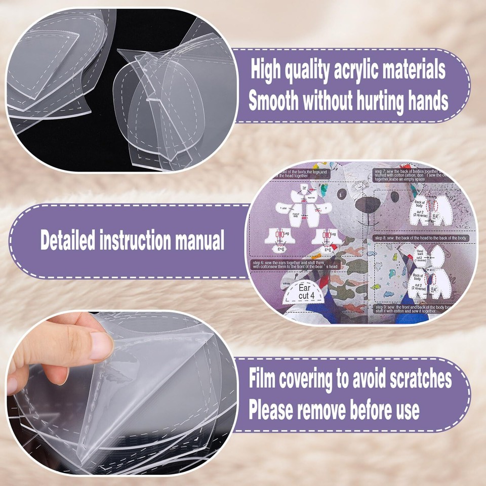 15 Inch Memory Bear Template Ruler Sewing Tools Set Acrylic Quilting ...