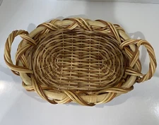 Sturdy Oval Rattan Serving Tray With Handles 15” X 10”