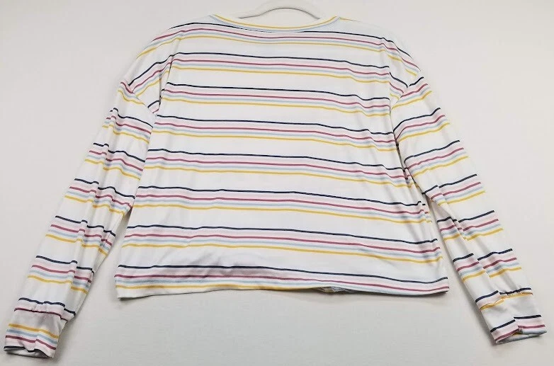 Camiseta corta Hurley para mujer mediana multicolor a rayas cuello redondo mangas largas Foto 3 de 4