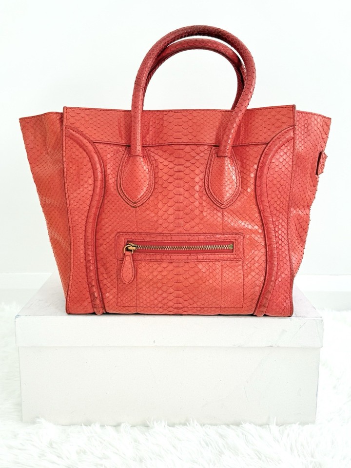*SALE*CELINE Orange Python Leather Mini 30cm Luggage Tote Bag