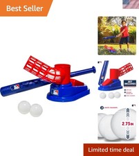 Red/Blue Kids Pitching Machine with Bat  Baseballs - Perfect for Beginners 