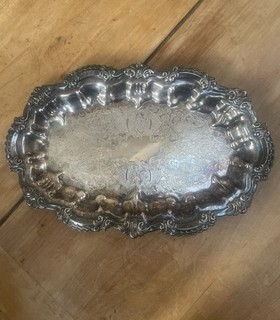 Vintage Small Silver Tray Baroque Pattern Engraved Decoration Retro Dish Plate