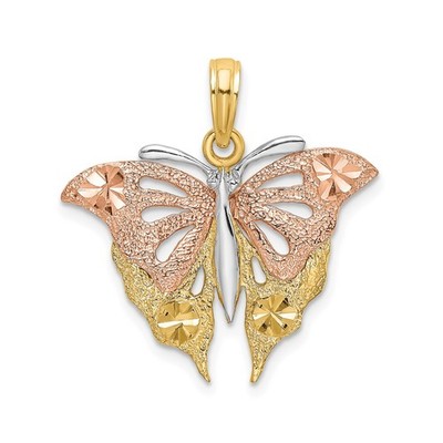 14k Bicolor Gold Schmetterling Anhänger Strukturiert Diamantschliff Flügel Natur Symbolisch