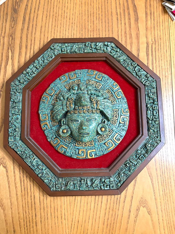 VTG Green Malachite Zarebski Stone Wall Art Mesoamerican, Mayan, Aztec God Bust