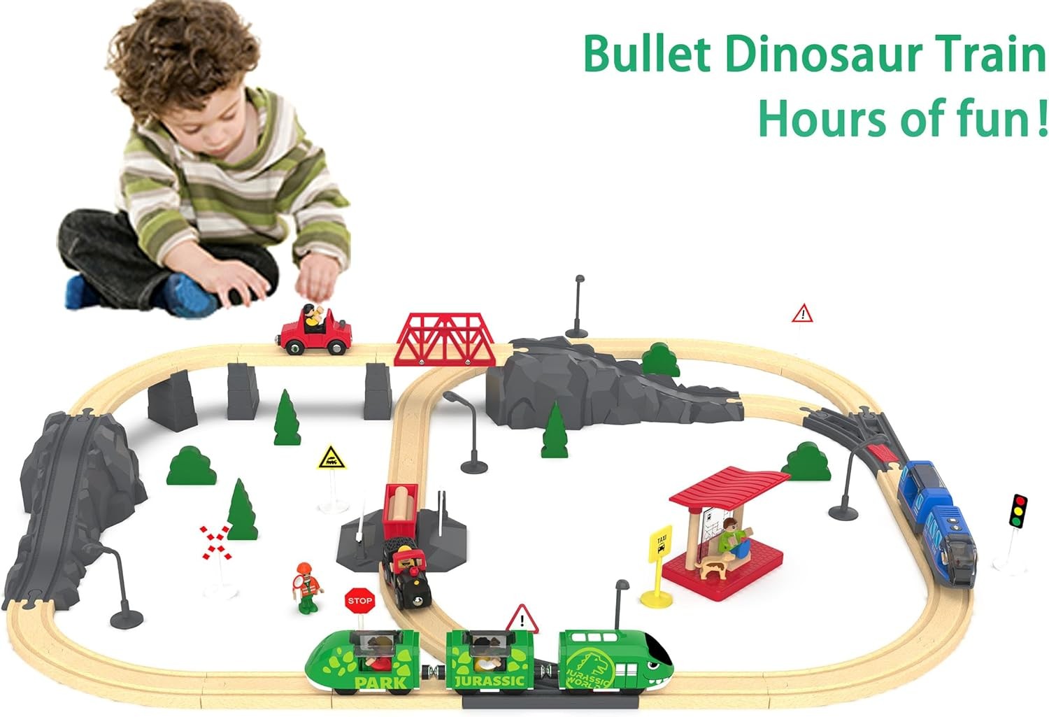 Toy Train Set for Wooden Tracks, Battery Operated Train for Toddlers, Motorized 
