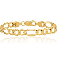 10K Solid Yellow Gold 7.3mm Figaro Link Chain Bracelet