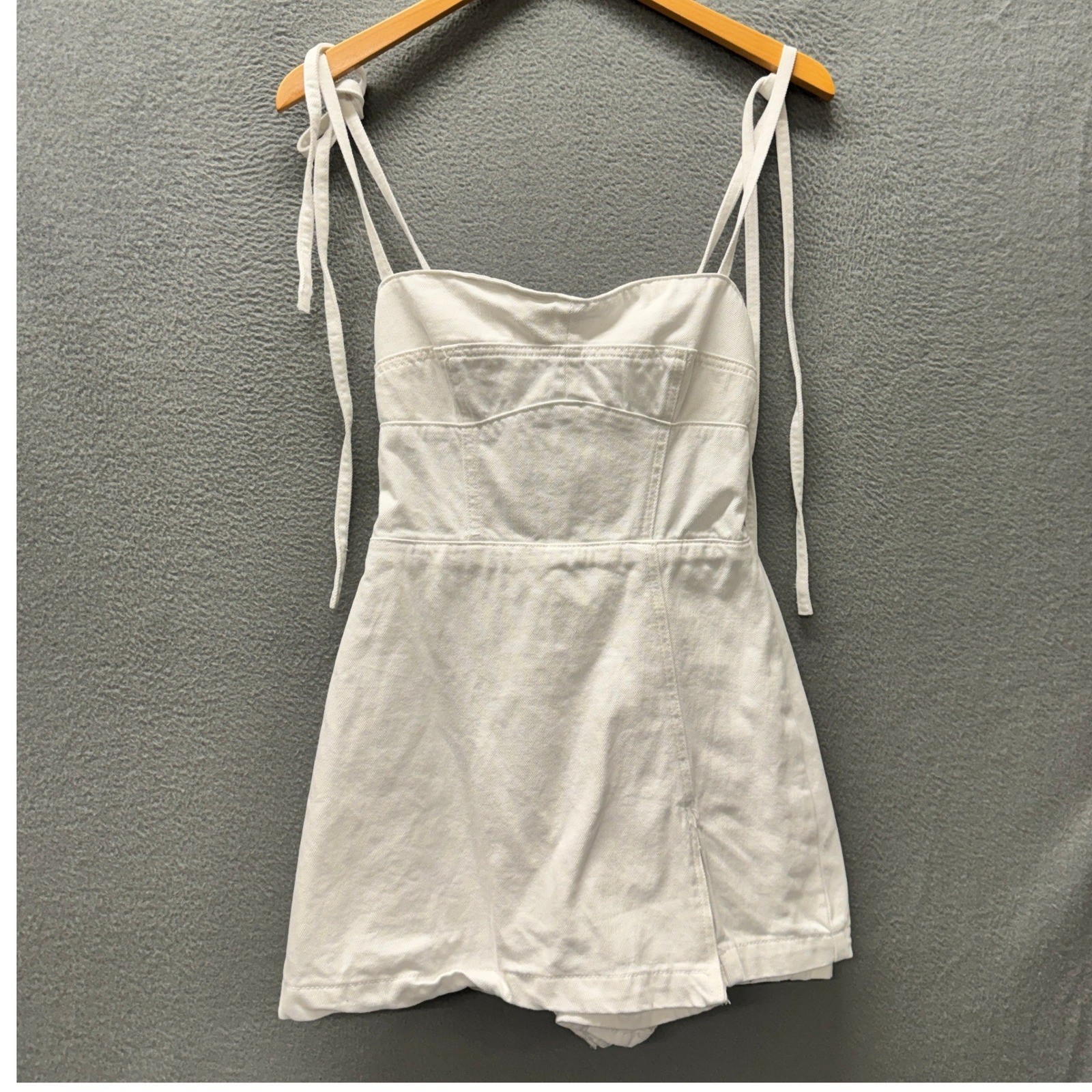 Amanda Uprichard Skort Romper Womens XS Denim Tie Shoulder White Summer Mini