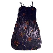 Delicates Women Purple Floral Satin Lace Trim Nightgown Slip Dress