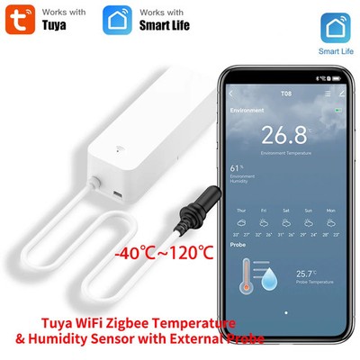 Tuya Zigbee WiFi Temperature Humidity Sensor External Probe Sensor forSmart Home