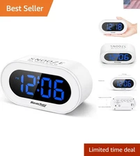 Small Blue LED Digital Alarm Clock with Dimmer and Snooze