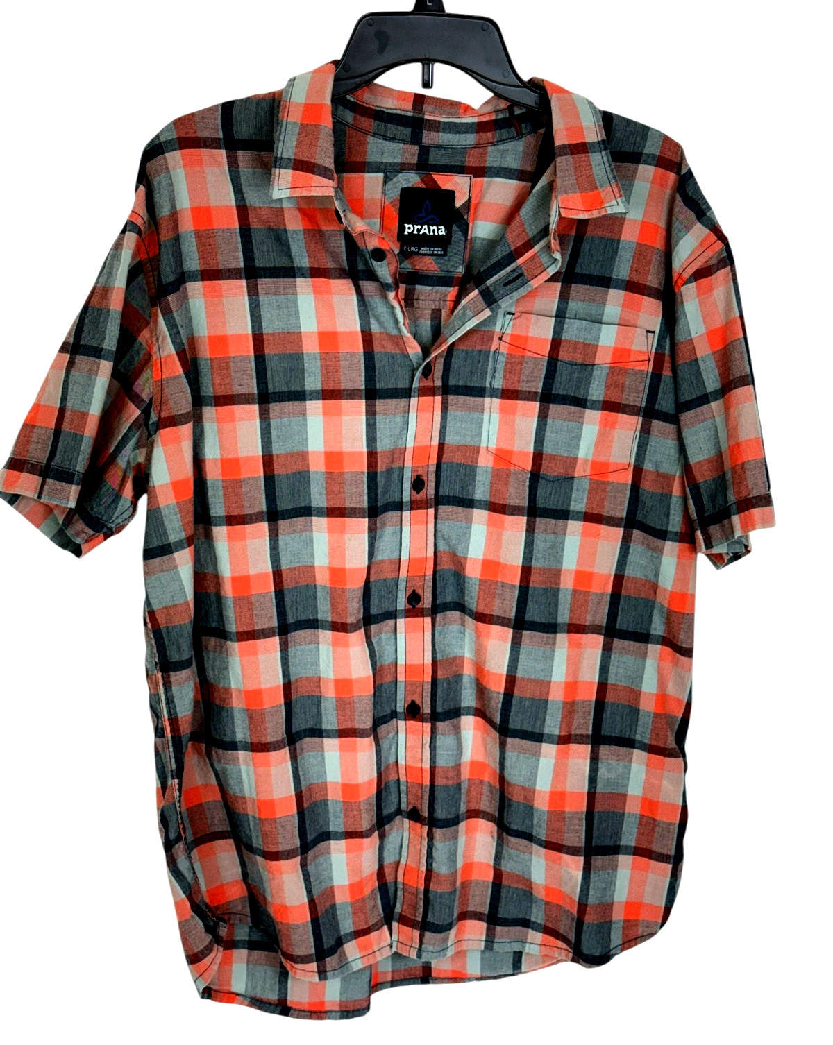 Prana mens Bryner shirt size XL plaid organic cotton button up sustainable READ