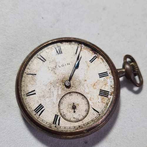 Antique gold plated gents Elgin Pocket Watch c1920 spares