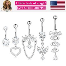 Dangle Belly Button Rings Piercing Jewelry for Women Surgical Stainless Steel...