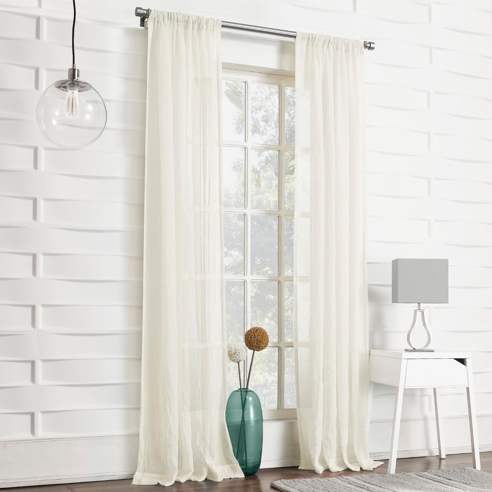 Semi Sheer Curtains, Crushed Texture, Rod Pocket, 50x84, Off White thumbnail 4