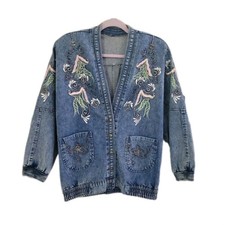 Vintage Japanese Brand Embroidered Kimono Jacket Cardigan Denim Unique Ecclectic