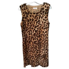 CALVIN KLEIN SIZE LARGE KNIT LEOPARD CHEETAH SLEEVELESS TANK DRESS BIDYCON