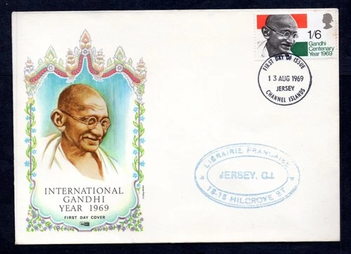 GB - 1969 Ghandi Philart First Day Cover with Jersey Postmark