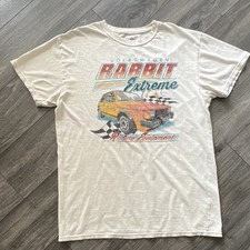 Volkswagen Rabbit Racing Graphic Print Beige Crew Neck Mens T-shirt Size L