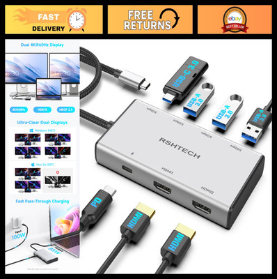 7-in-1 USB C Hub Multiport Adapter, Dual 4K HDMI, 100W PD, USB 3.0 Ports, Dockin