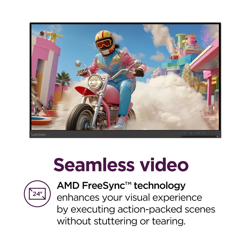 Lenovo D24 40 23.8 Inch FHD Monitor 75Hz FreeSync Low Blue Light VESA Mount - Image 3 of 4