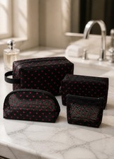 4pcs Black Mesh Makeup Bag Set Travel Cosmetic Organizer Zipper Pouch Waterproof