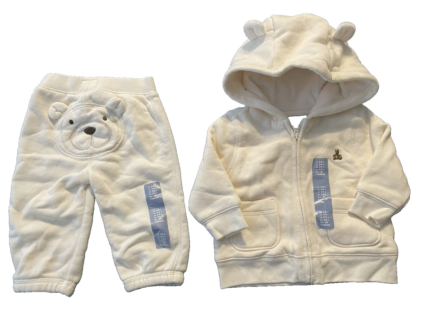 Baby Gap Nuevo con Etiquetas Niña Niño 3 6 Mo. Conjunto de pantalones jogger con capucha y oso polar marfil