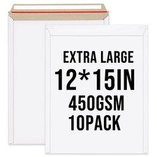 10 PCS 12x15 Inch Rigid Mailer White Self Seal Photo Document Flat Envelopes