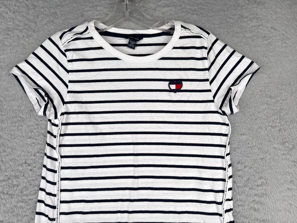 Tommy Hilfiger Dress Girls Extra Large White Stripe Crew Neck Cotton Mid Thigh - Image 4 of 4