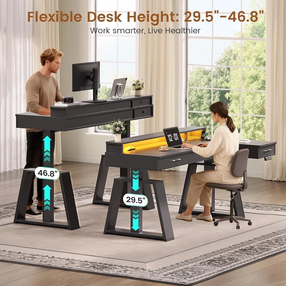59" L Shaped Electric Standing Desk with Drawers, Adjustable Executive Desk - Image 3 of 4