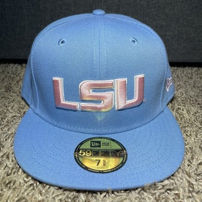 New Era LSU Tigers Two-Tone 59FIFTY Fitted Hat Sky Blue Pink Size 7 5/8