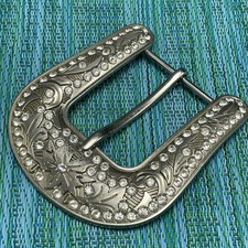 Western Belt Buckle Replacement Silver Tone w Rhinestones Cowgirl Vintage Bling