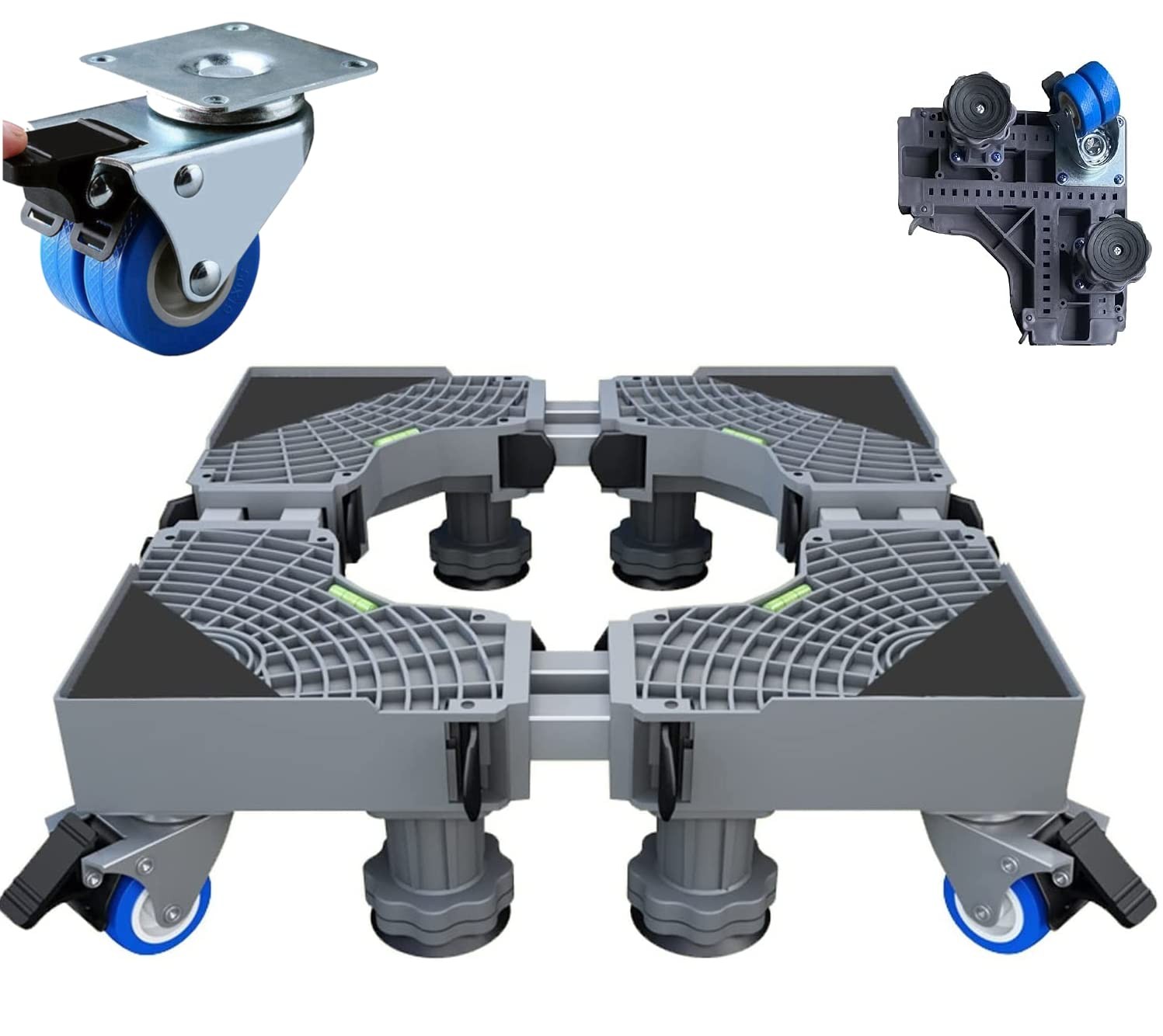 Base mobile réglable de machine à laver en acier avec freins pour stabiliser vos appareils