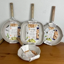 Masterclass Premium Cookware 8″ 9.5″ 11” Skillet 11" Grill specked beige Set/4