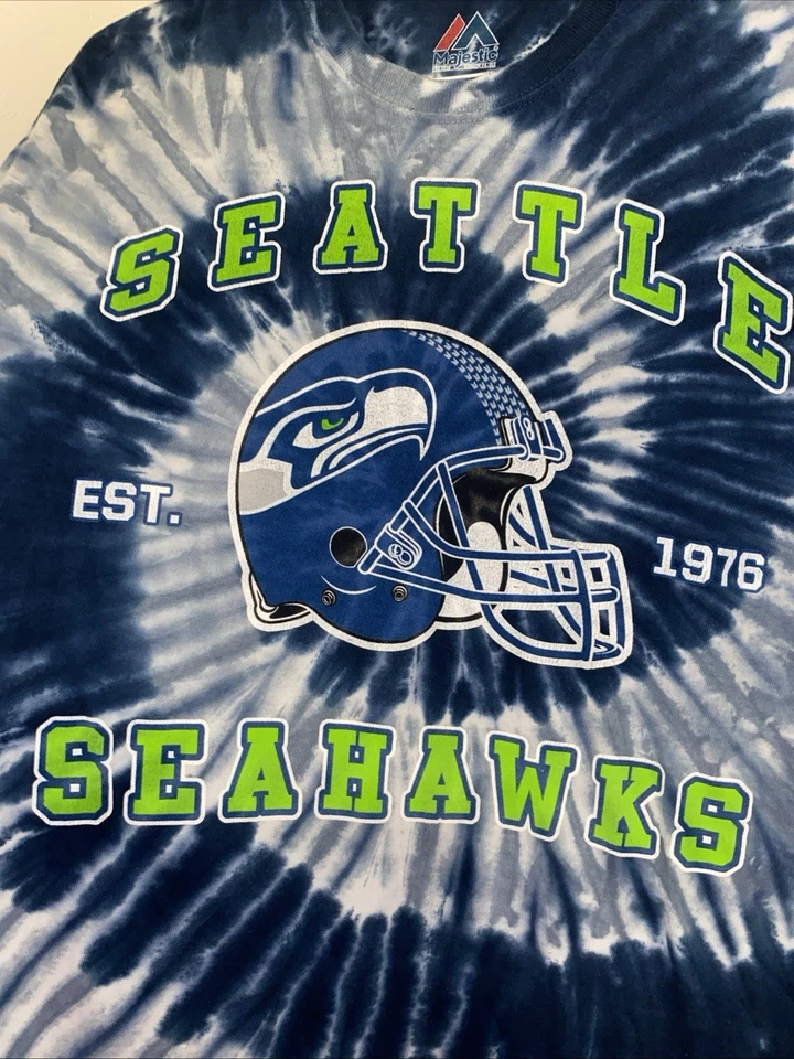 Seattle Seahawks NFL Men’s Tie Dye T Shirt Majestic Size Large Short Sleeve - Image 2 of 4