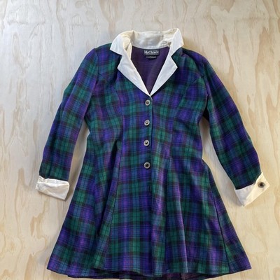 Vintage MsChoice Dress Womens 6 Petite Green Plaid Shirt Fit & Flare 3/4 Sleeve