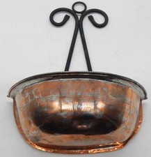 Vintage Copper & Cast Iron Semicircular Distressed Wall 17"H Planter Decor