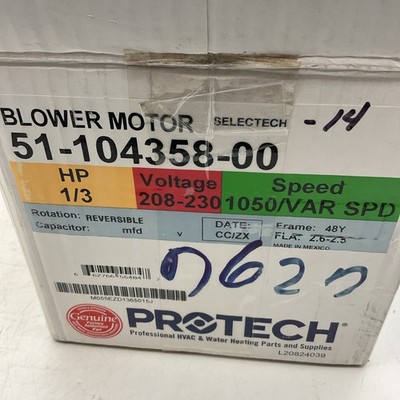 PROTECH 51-104358-00 1/3 HP UNPROGRAMMED ECM SELECTECH BLOWER