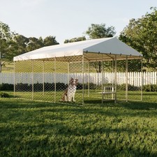 Large 15x10 FT Outdoor Dog Kennel with Canopy, Elevated Bowls, Escape-Proof