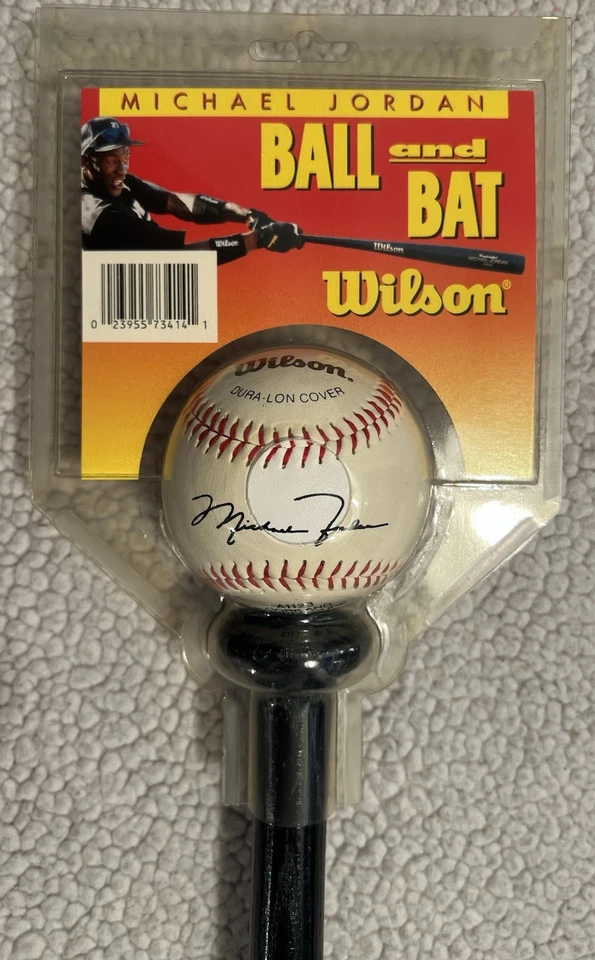 Rare, Vintage Wilson MICHAEL JORDAN Ball & Bat Set with Cut Out Card UNOPENED - Image 2 of 4