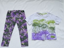 Button Blue Girls Floral Cotton T-Shirt  Leggings Set Size 5
